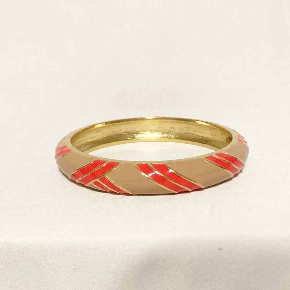 J. Crew Tan Coral Gold Enamel Striped Bangle Bracelet